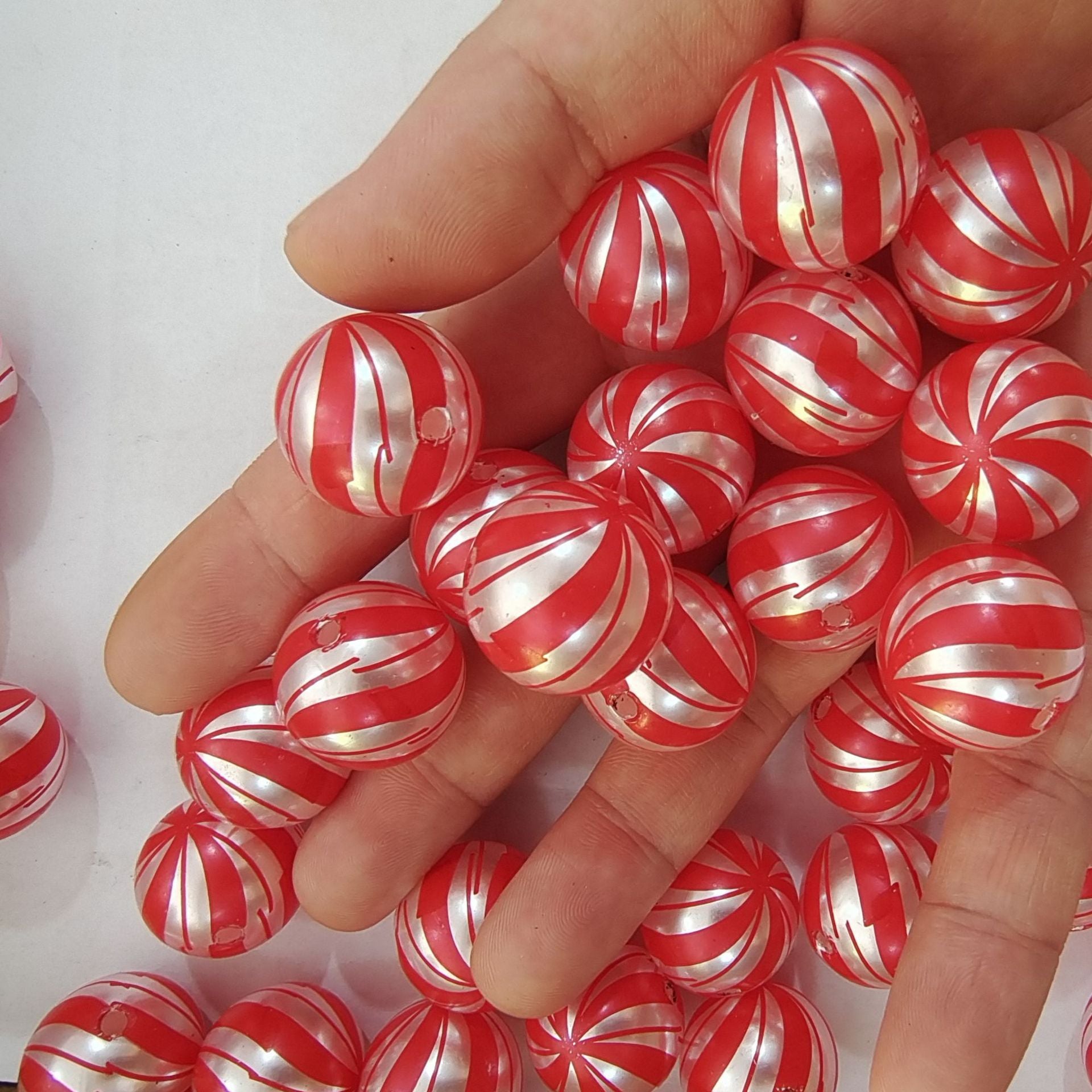 Wholesale 20mm Acrylic Christmas Red Lollip Printed Beads