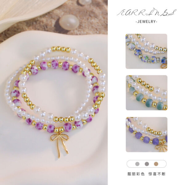 Wholesale Bohemian Blue and White Porcelain Bow Bracelet Set