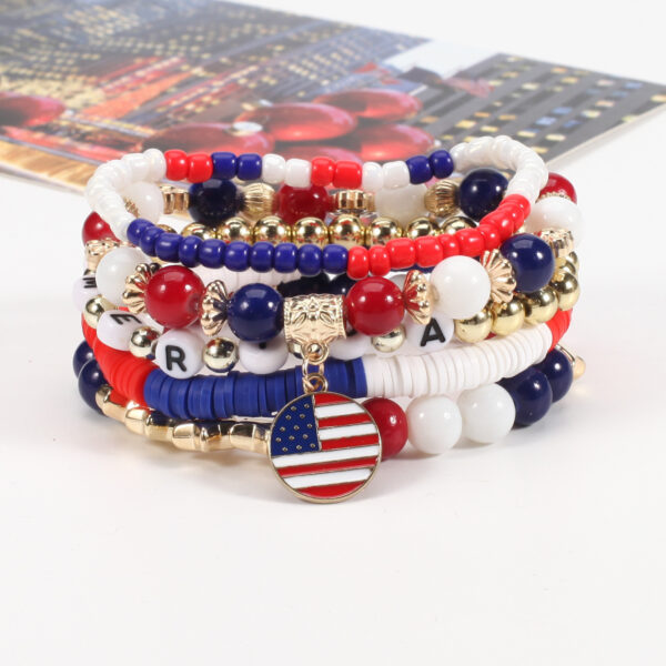 Wholesale Independence Day Flag Red White Blue Crystal Soft Ceramic Bracelet