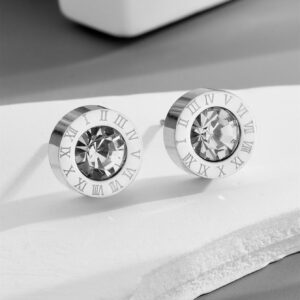 E003 roman diamond stud earrings steel color