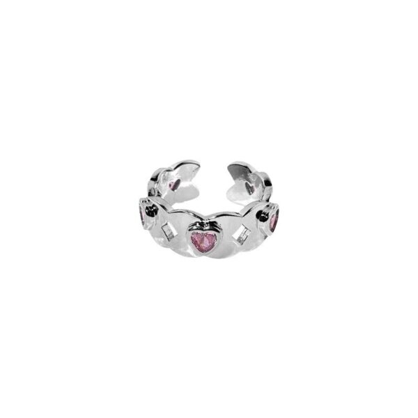 Wholesale Pink wide face diamond inlaid heart-shaped ring