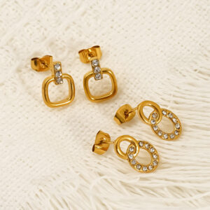 Wholesale Titanium steel niche inlaid zircon geometric stud earrings