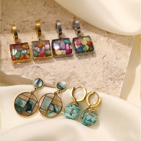 Wholesale Natural turquoise geometric titanium steel earrings