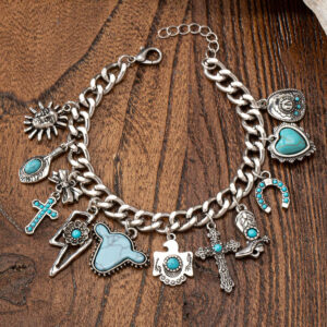 Wholesale Western Cowboy Flower Cross Boots Cow Cactus Bracelet