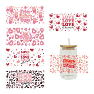 Wholesale Cartoon Cute Pink Valentine's Day Heart 16oz Cup UV DTF Wraps