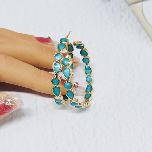 Wholesale Western style turquoise large circle C-shaped opal earrings