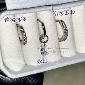 1 pair of silver zircon hoop earrings