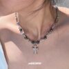 Wholesale Cross Black Gallstone Bead studded Diamond Necklace