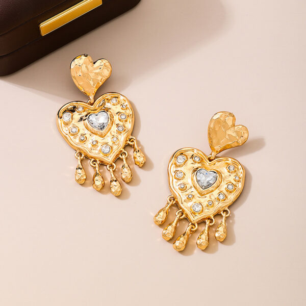 Wholesale Valentine's Day heart-shaped tassel diamond earrings