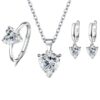 Wholesale Three-Piece Set of Heart Zircon Heart-Shaped Earrings Ring Necklace