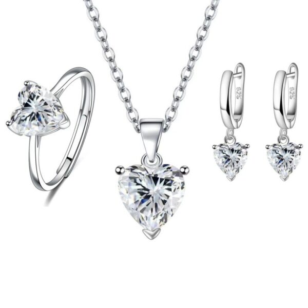 Wholesale Three-Piece Set of Heart Zircon Heart-Shaped Earrings Ring Necklace