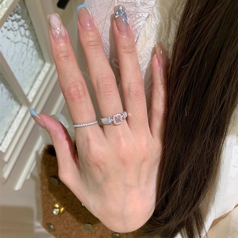 Wholesale Vintage Pink Sugar Cube Small Diamond Ring for Women, Socialite Style