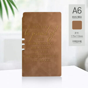 A6 cinnamon-colored pen holder with gold foil stamping on spine (single book)