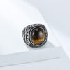 Wholesale Vintage carved flower inlaid tiger eye gemstone titanium steel ring