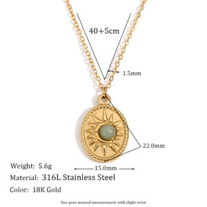 Oval Sun Natural Stone Pendant Necklace-Gold