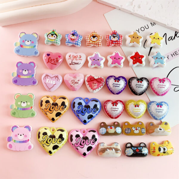 Wholesale 10pcs double-sided printed panda head heart-shaped pentagram acrylic beads