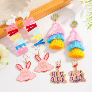 Wholesale Easter tassel colored rabbit letter enamel earrings