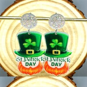 Wholesale St. Patrick's Day Green Shamrock Hat Cartoon Acrylic Earrings