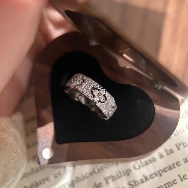 Wholesale Lucky Clover Starry Sky Diamond Flower Ring