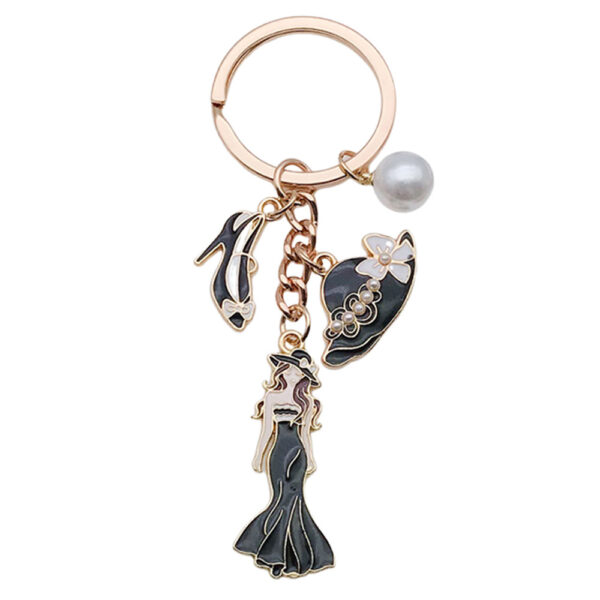 O1CN01iPtASY2Kpbd4ASMFH_2217654629606-0-cib Wholesale Cross-border oil-dripping black princess dress model small fragrant style hat high heels keychain exquisite jewelry key chain
