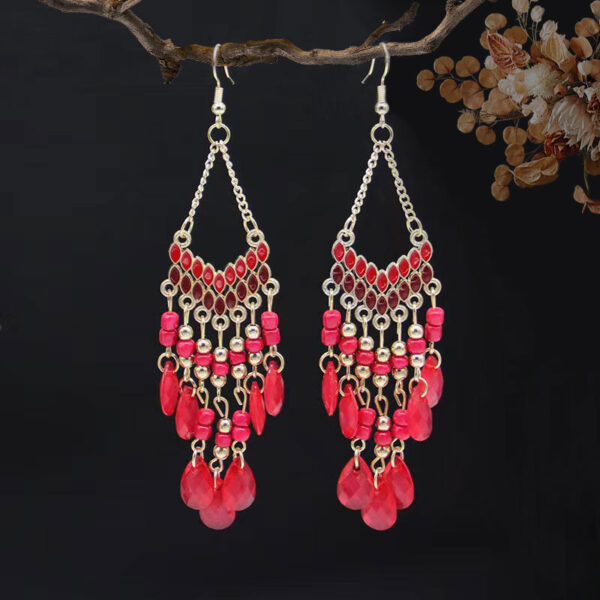 Wholesale Long bead water droplet fringe Bohemian style earrings