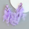 Wholesale Long feather studded diamond floral tassel earrings