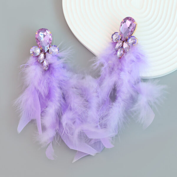 Wholesale Long feather studded diamond floral tassel earrings