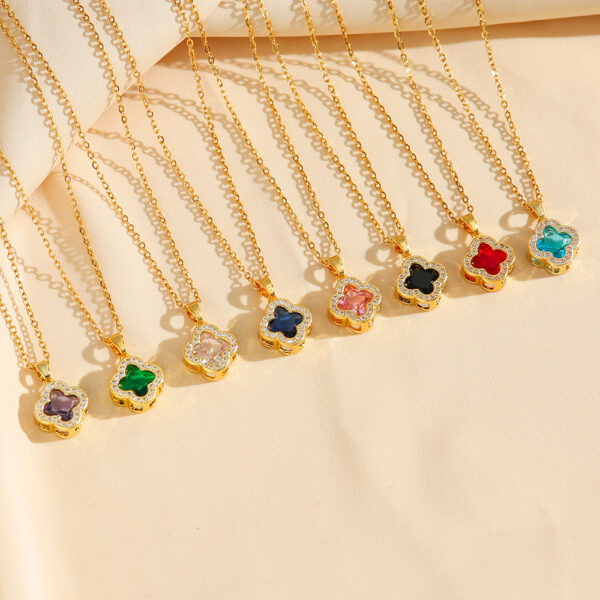 Wholesale Multi colored zircon inlaid clover necklace