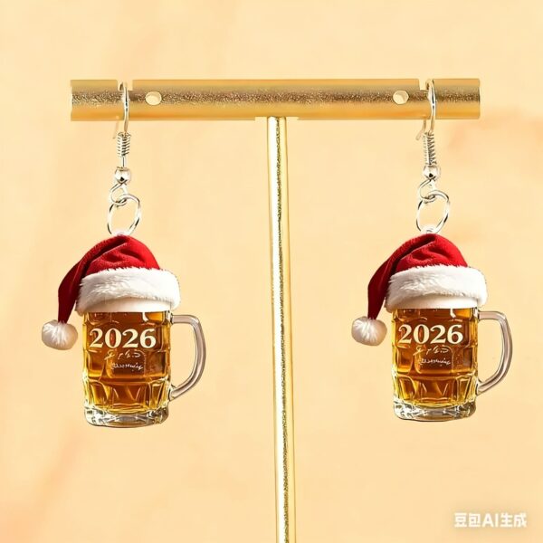 Wholesale 2026 Christmas Beer Mug Earrings