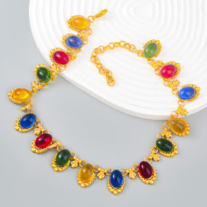 Wholesale Retro exaggerated colorful oval Bohemian necklace