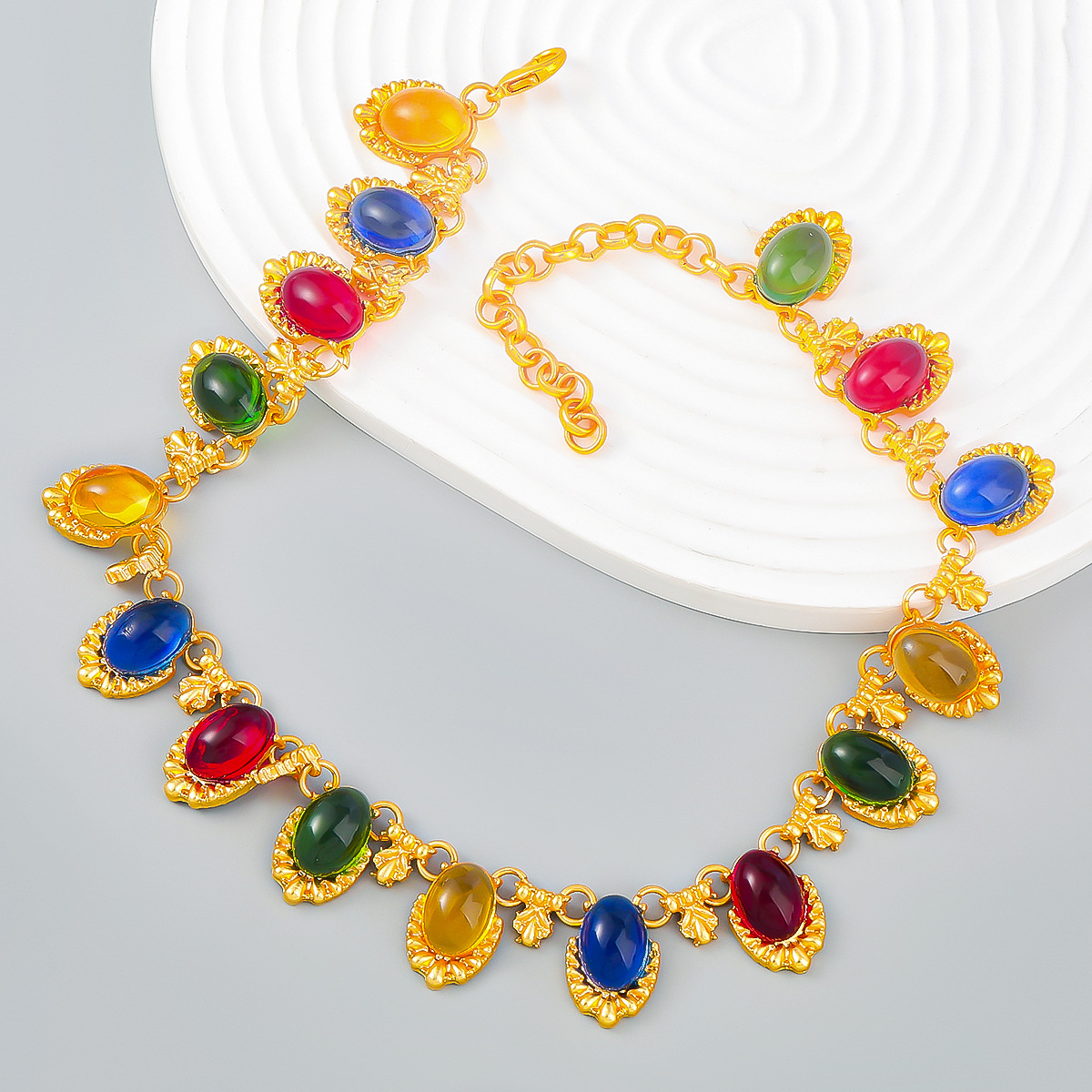 Wholesale Retro exaerated colorful oval Bohemian necklace