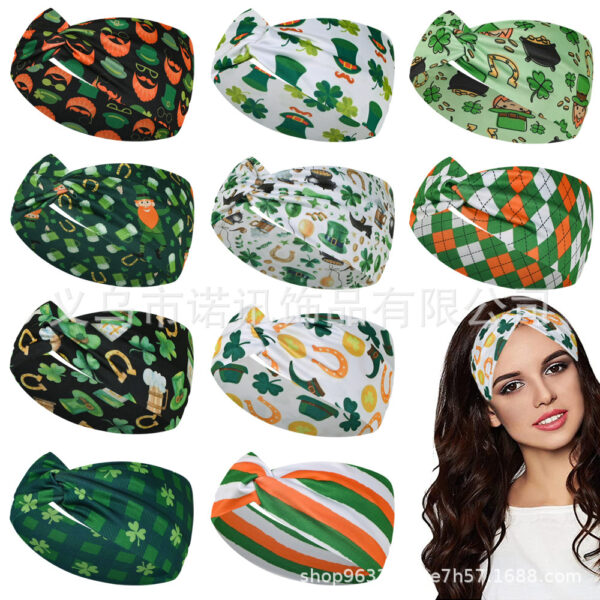 Wholesale St. Patrick's printed clover wide edge elastic headband