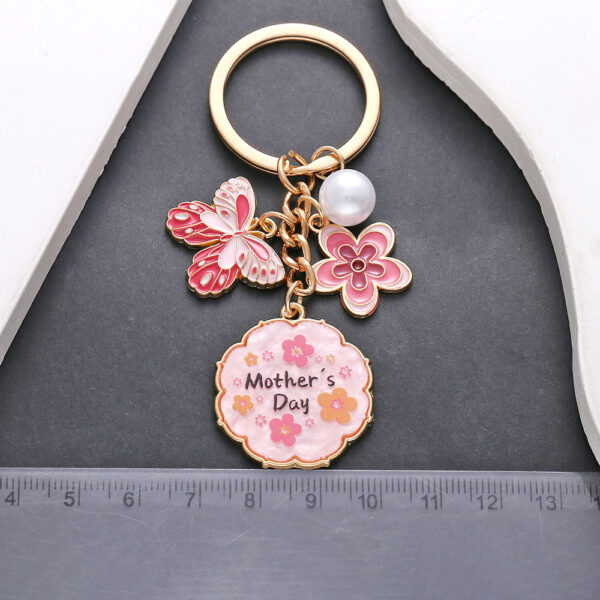 Wholesale Oil opping Pink Butterfly Flowers Pearl MOTHER'S DAY Keychain Jewelry Pendant Mother Holiday Gift