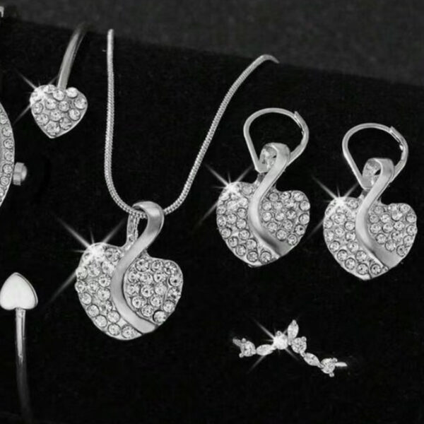 O1CN01iW3Cyw219wzfHphRo_2210199746943-0-cib Wholesale Heart-Shaped Clavicle Necklace Earrings Ring Bracelet Jewelry Set