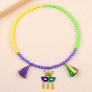 Crown mask tassel necklace