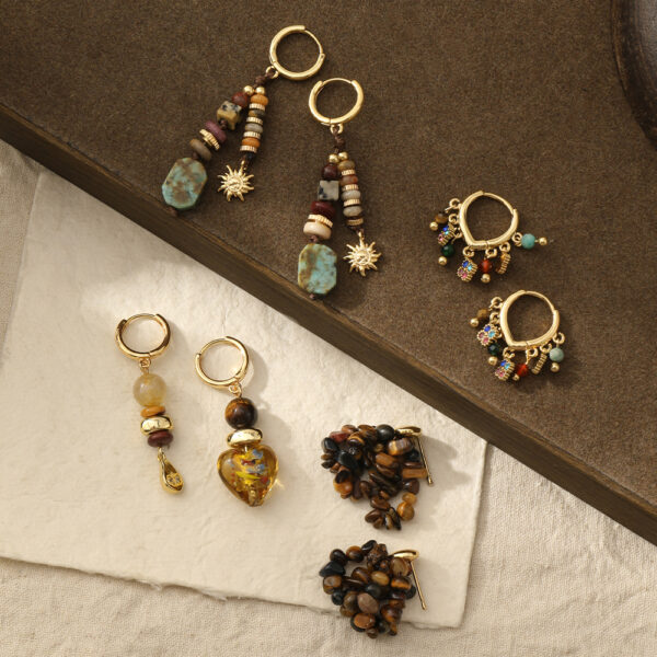 Wholesale Amber flowing light ethnic style natural stone long earrings