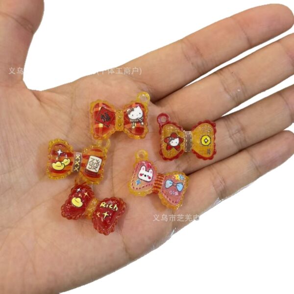 Wholesale 10pcs embossed fine flashing red bow tee acrylic beads
