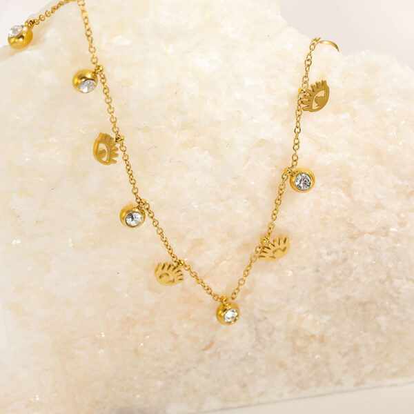 Wholesale Diamond studded eye pendant titanium steel necklace