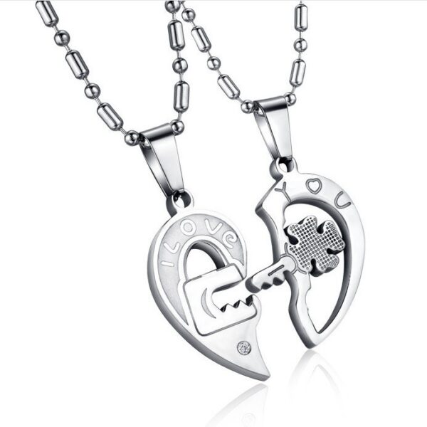 Wholesale couple necklace lock a pair of love heart-shaped key necklace