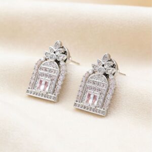 Wholesale Zircon Geometric Hollow Happiness Gate Earrings