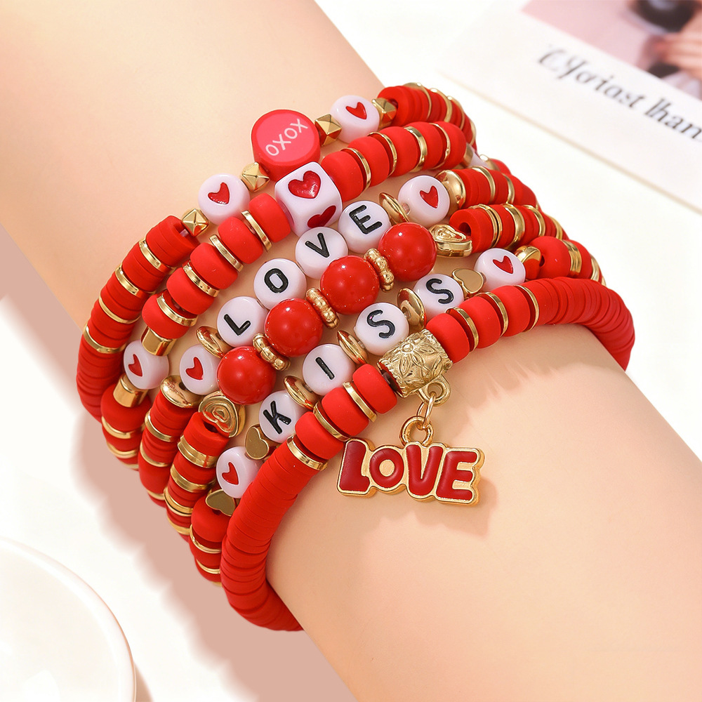 Wholesale Valentine's Day Heart Bouquet Lip Pendant Versatile lymer Clay Bracelet