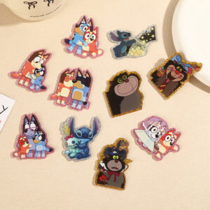 Wholesale Cross-border glitter acrylic Bluey applicator DIY jewelry accessories children's cute Stitch backpack accessories
