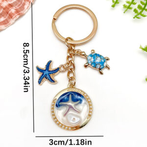 Er1925-blue oil dripping oil painting style turtle starfish pearl keychain-10.5g [1 piece]