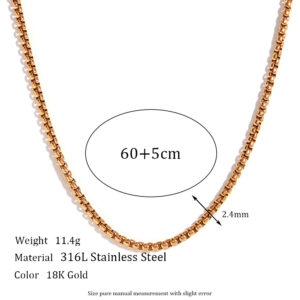 2mm square Pearl Chain-gold necklace -60cm +5cm