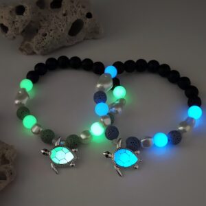 Wholesale Luminous Silver Turtle Shaped Colored Volcanic Stone Bracelet