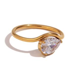 Wave ring Golden zircon ring-Water Drop Diamond / No. 8