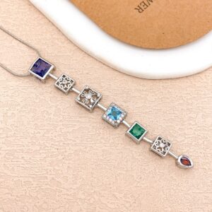 Xl5087 four-petal flower square necklace silver