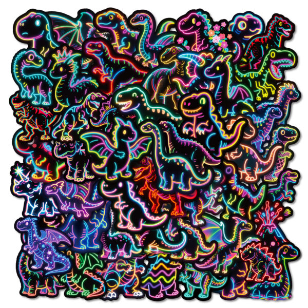 Wholesale 56 Neon Dinosaur Black-Edged Colorful Cartoon Graffiti Stickers