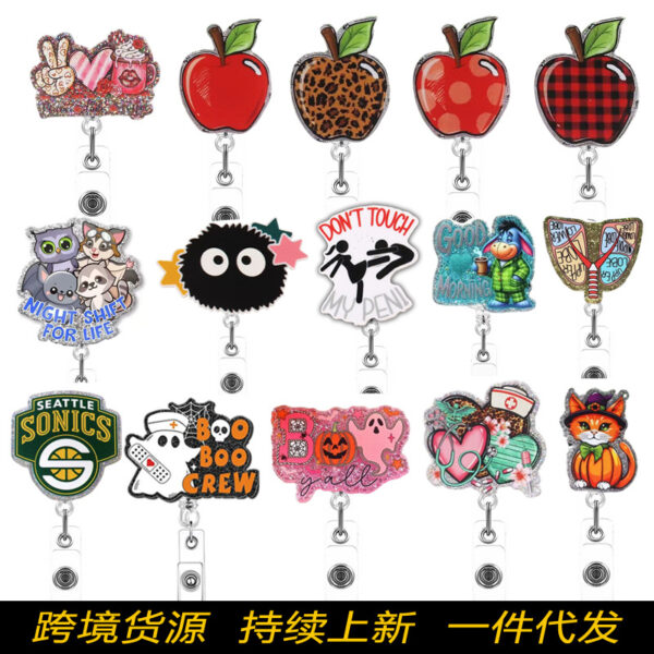 O1CN01isnAWv2D5ccpbzOzF_2220403148558-0-cib Wholesale autumn oil painting art pumpkin suower telescopic badge scroll Thanksgiving easy-pull ID buckle