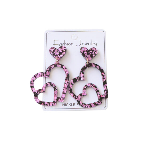 Wholesale Valentine's Day Black and Pink Hollow Heart Acrylic Earrings